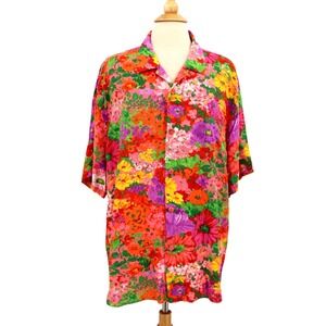 JAMS WORLD Hawaiian Shirt women XXL Floral Wearable Art IN BLOOM Vibrant Vintage